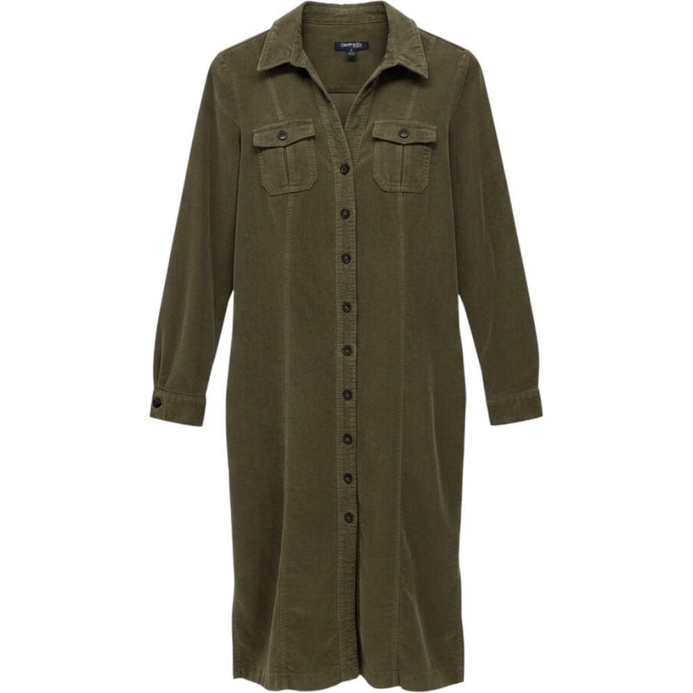 Vintage Corduroy Shirt Dress Women 8 Olive Green Long Sleeve Utility